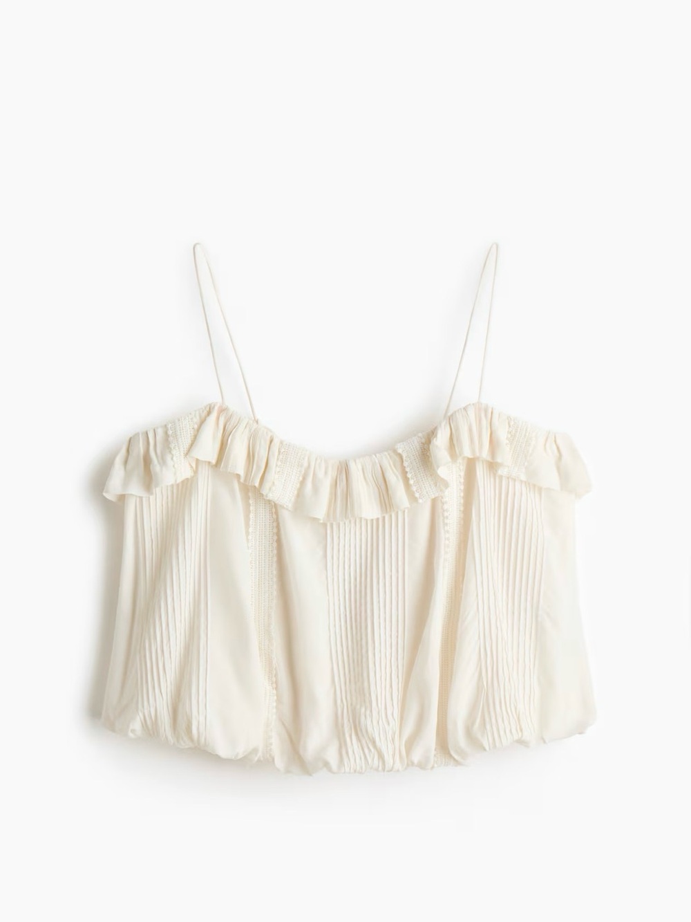 H&M Cream Ruffle-Trim Pleated Cami